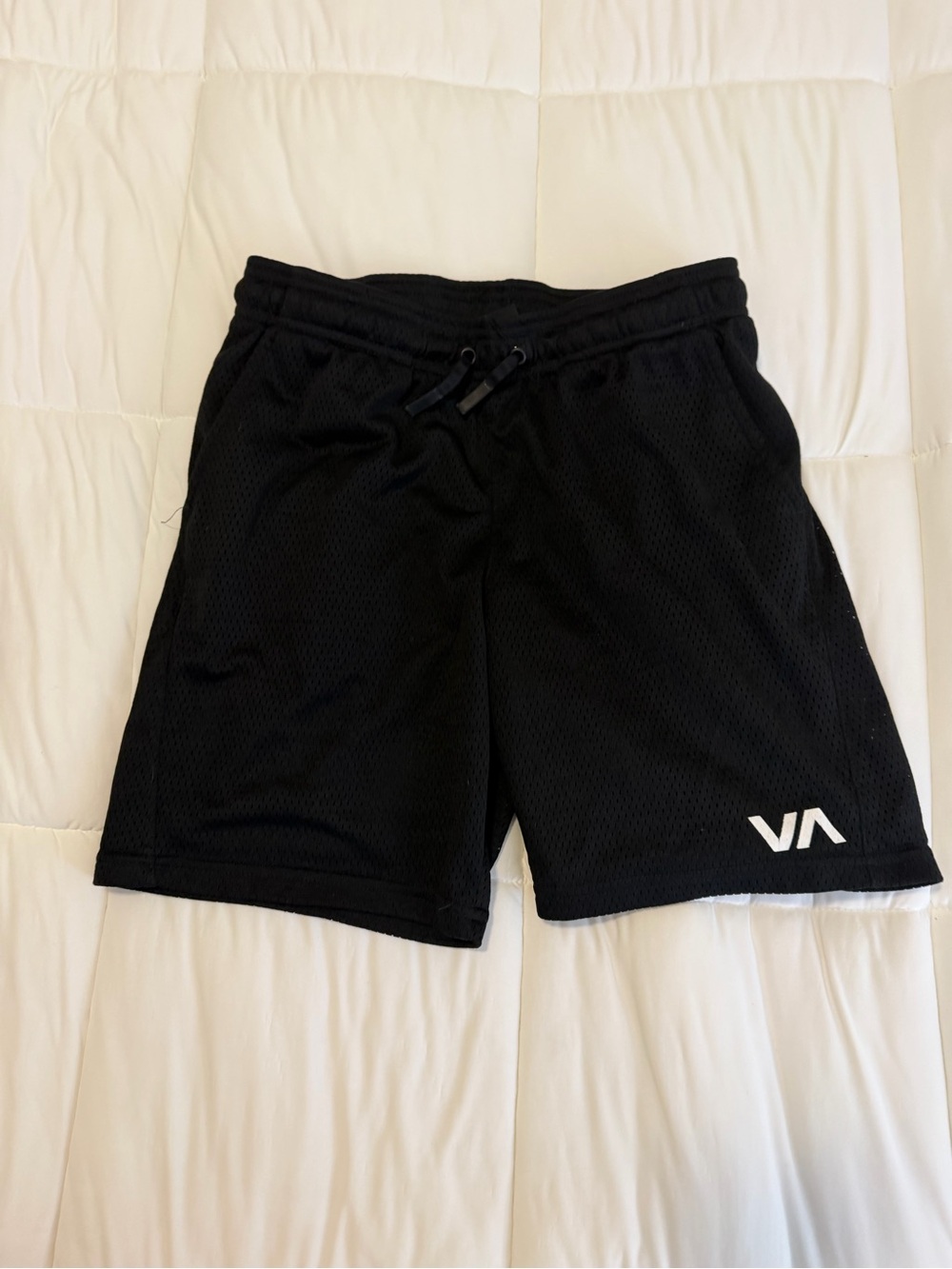 RVCA Black Athletic Mesh Shorts with White Logo